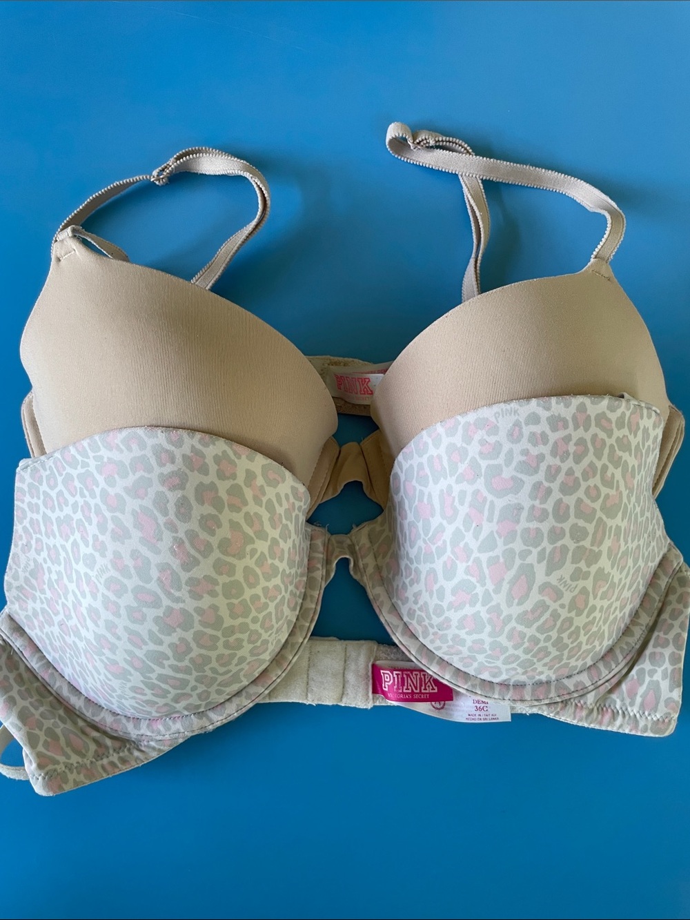 PINK Victoria's Secret Nude & Light Pink Leopard Push-Up Bra